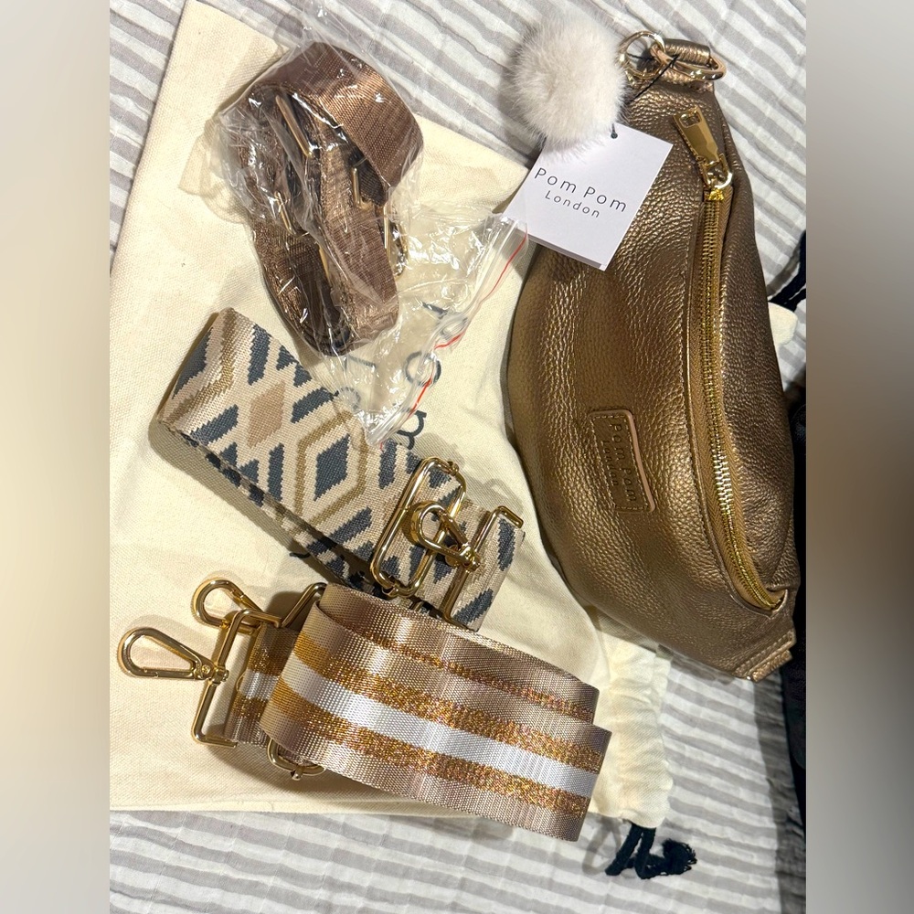 Brand new with tags Pom Pom London metallic bum bag, three straps and dust bag